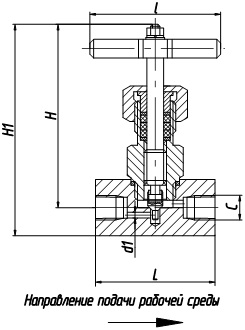 Рис.1. Габаритные и приоединительные размеры клапанов запорных игольчатых АРС20 с муфтовым присоединением
