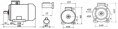 Рис.1. Габаритные и присоединительные размеры электродвигателей АДМ и АД 100L2