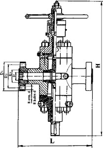 Рис.1. Схема задвижки шиберной с контрштоком и выдвижным шпинделем ЗМС-50, ЗМС-80