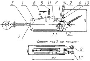 Рис.1. Схема лебедки с рычажным приводом ЛРП-3,2