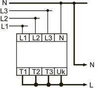 Рис.1. Схема подключения переключателя фаз PF-451 без применения внешних реле