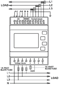 Рис.2. Схема счетчика LE-03MQ CT 3 × 230 V + N 3-фазная 4-проводная сеть